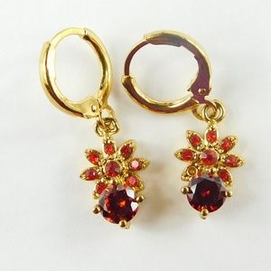 10K Gold filled Ruby drop dangle earrings
